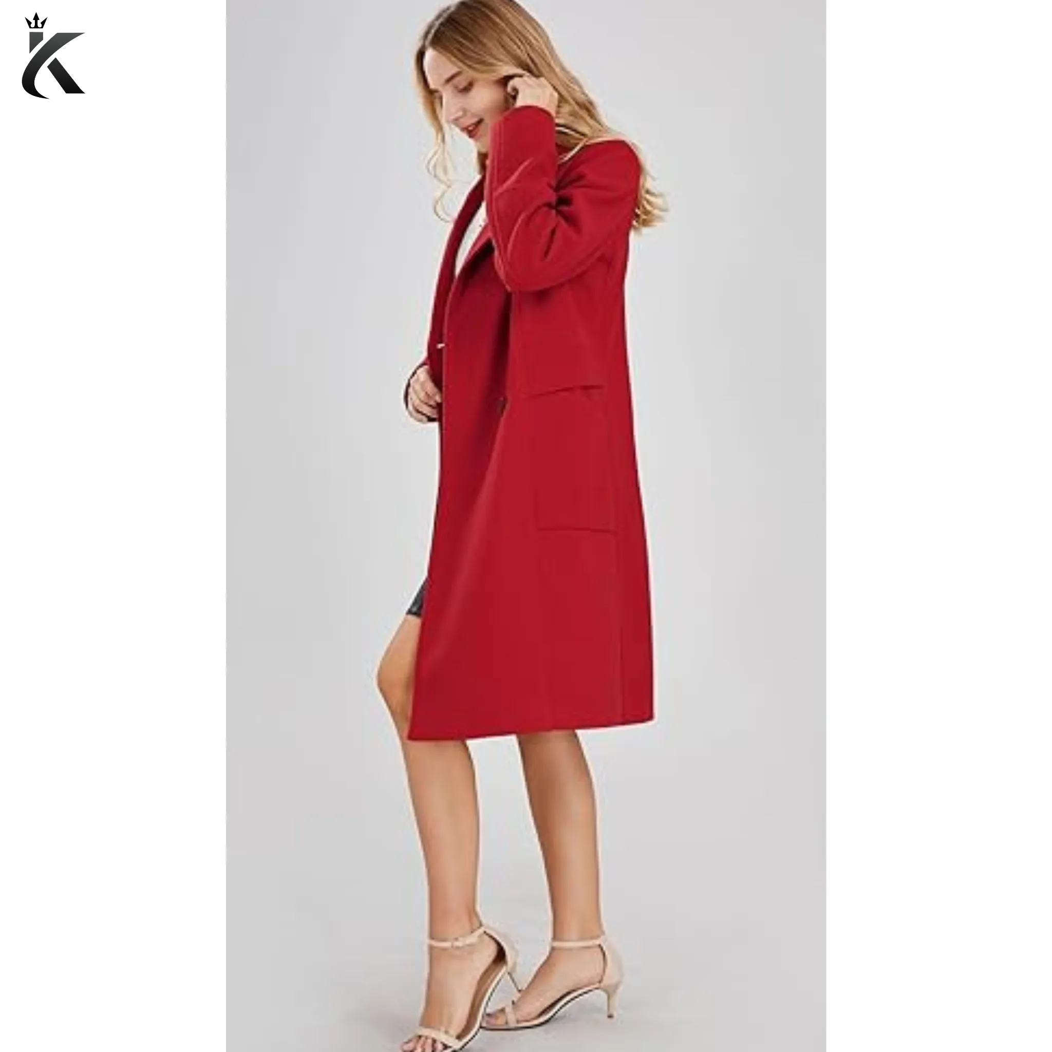 Premium Women's Basic Essential Double Breasted Mid-Long Wool Blend Pea Coat - Trench Coat