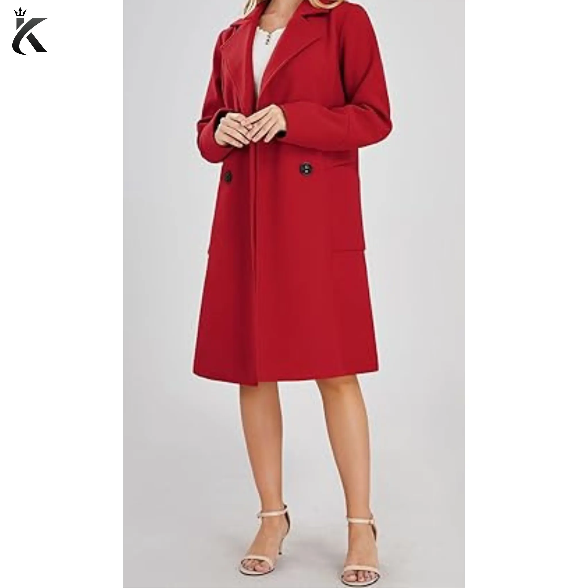 Premium Women's Basic Essential Double Breasted Mid-Long Wool Blend Pea Coat - Trench Coat