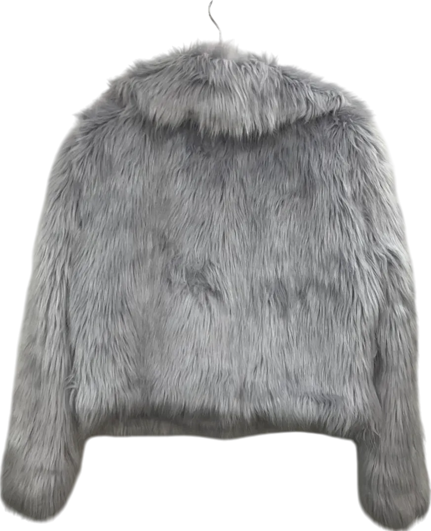 PrettyLittleThing Grey Cropped Faux Fur Coat UK 8