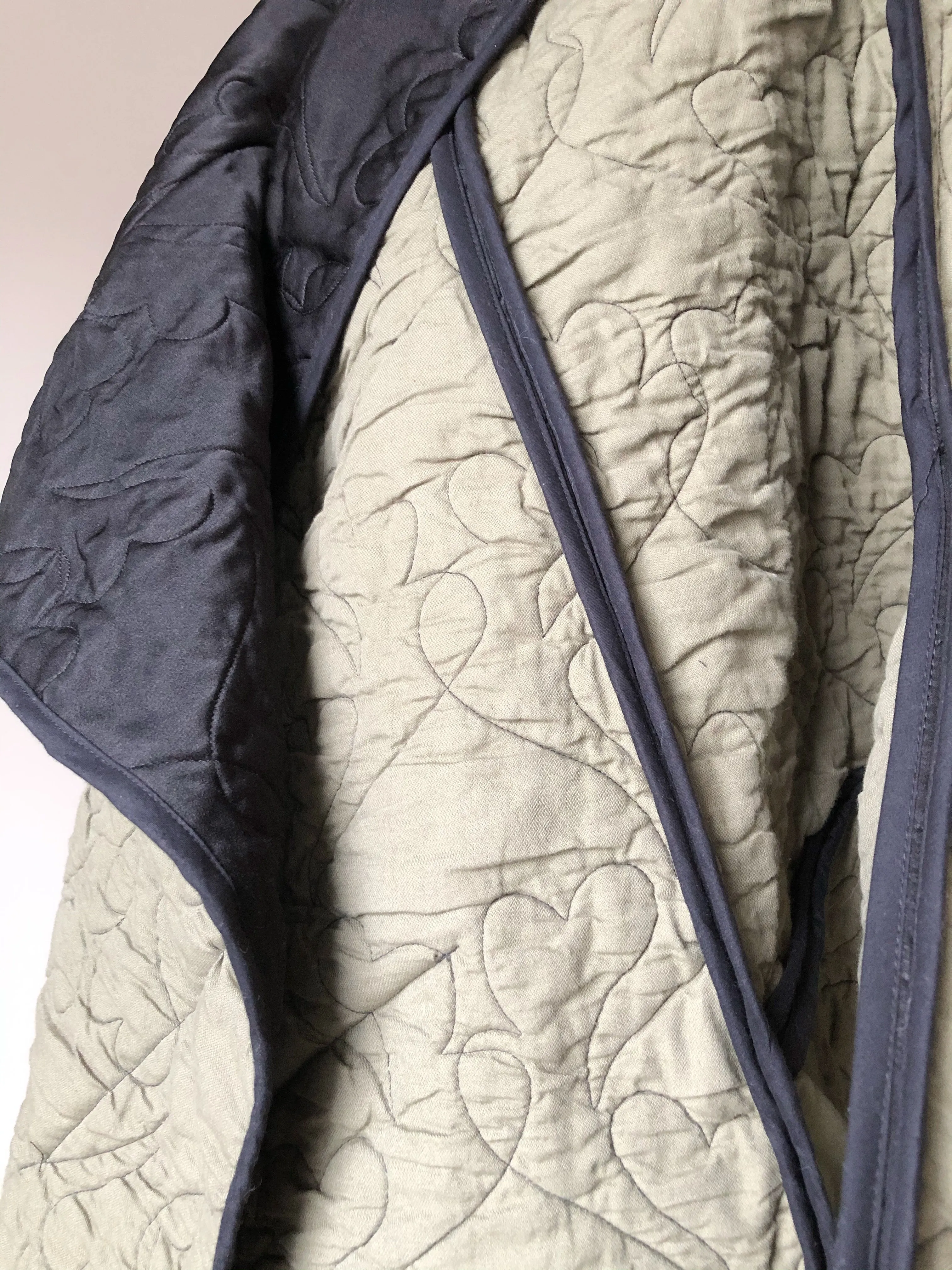quilted black double face silk satin and cashmere cocoon