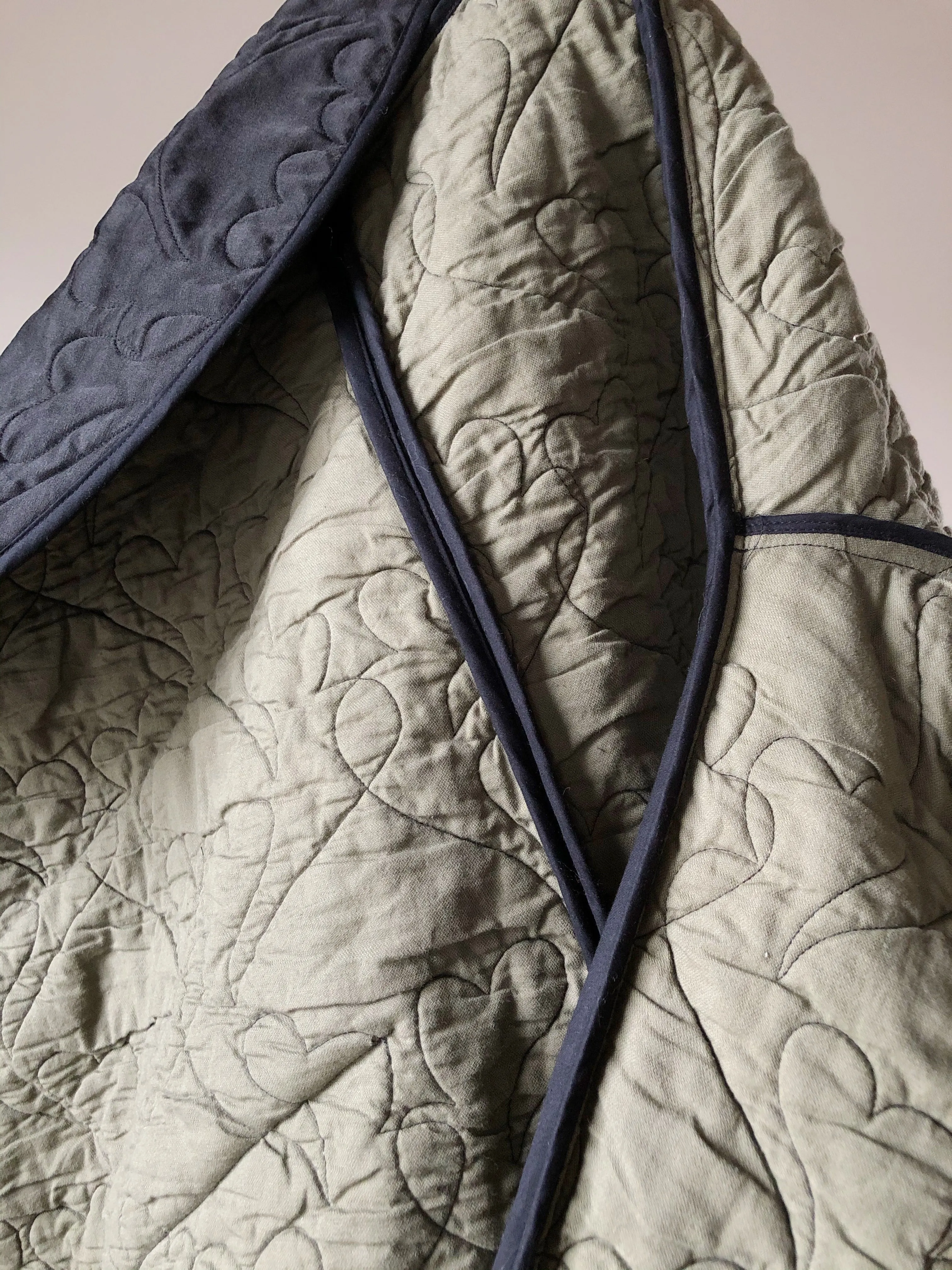 quilted black double face silk satin and cashmere cocoon
