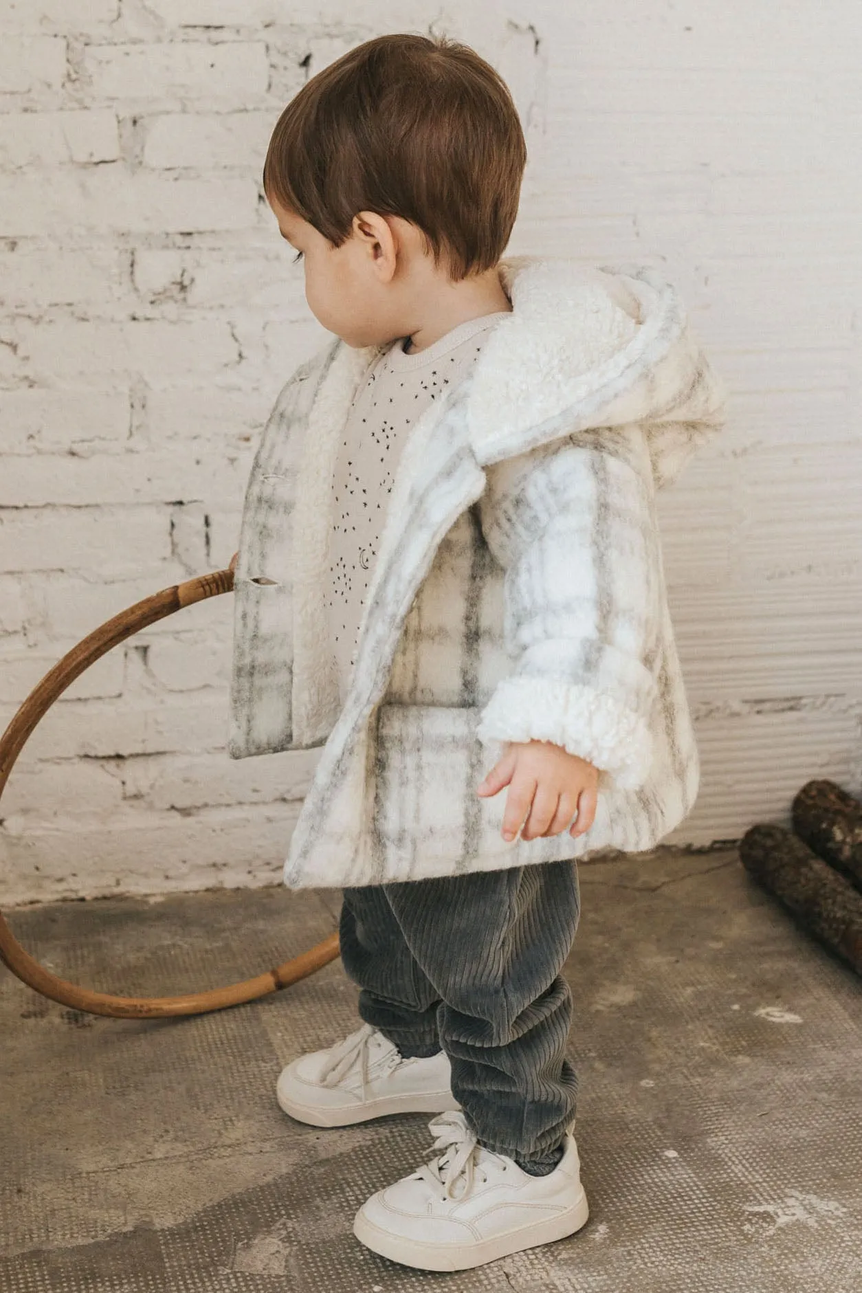 "Aven" Light Grey Sherpa Lined Wool Coat