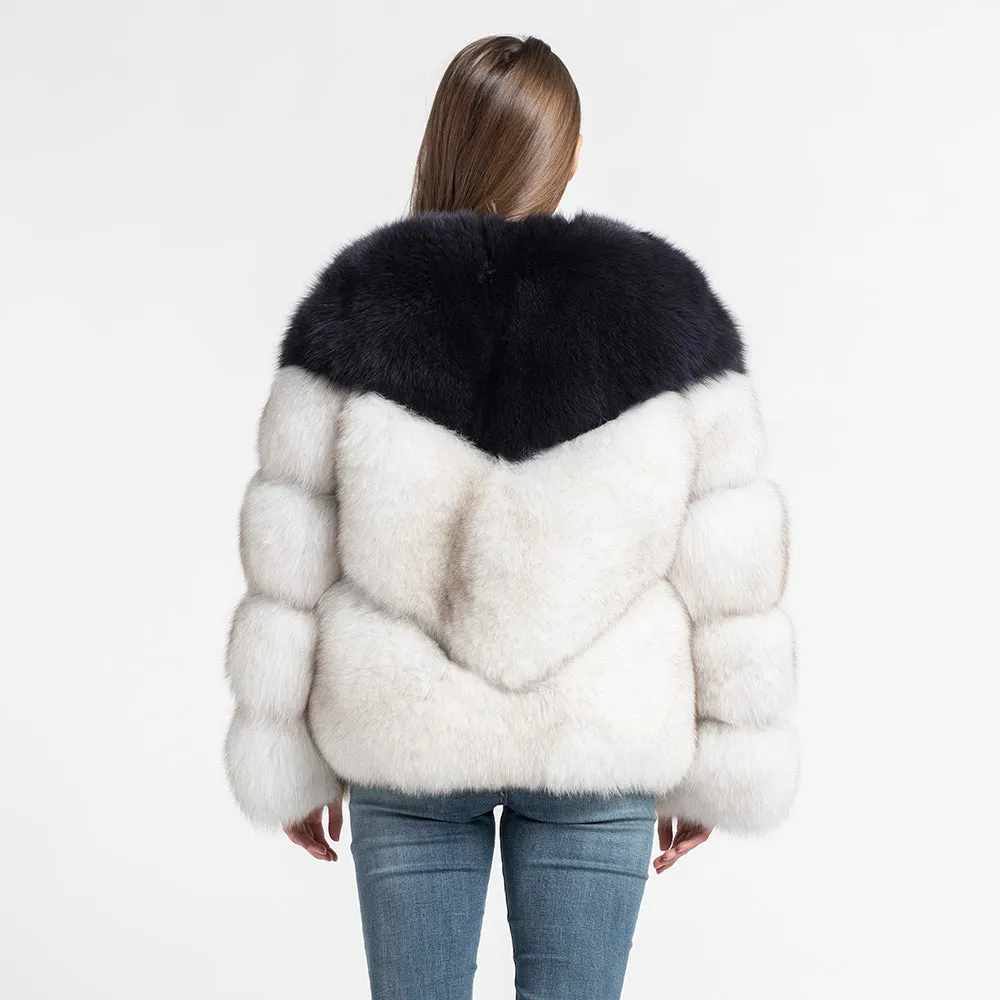 Real Fox Fur Coat Mixed Colore Women Winter Short Jacket