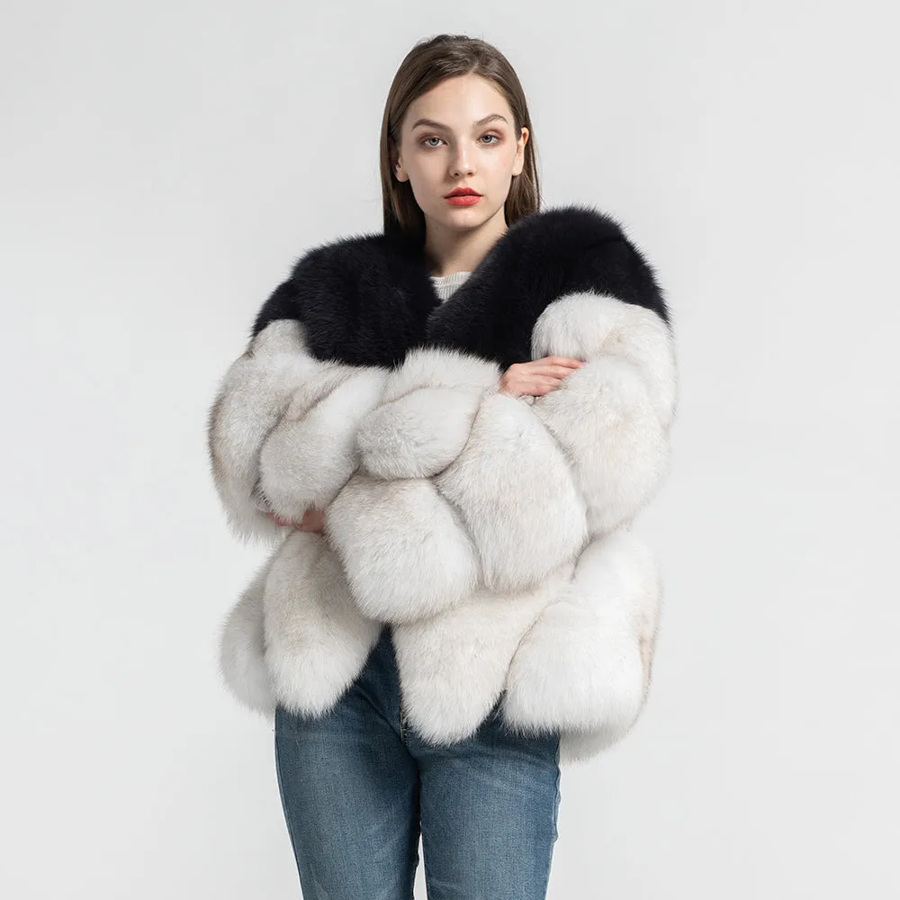 Real Fox Fur Coat Mixed Colore Women Winter Short Jacket
