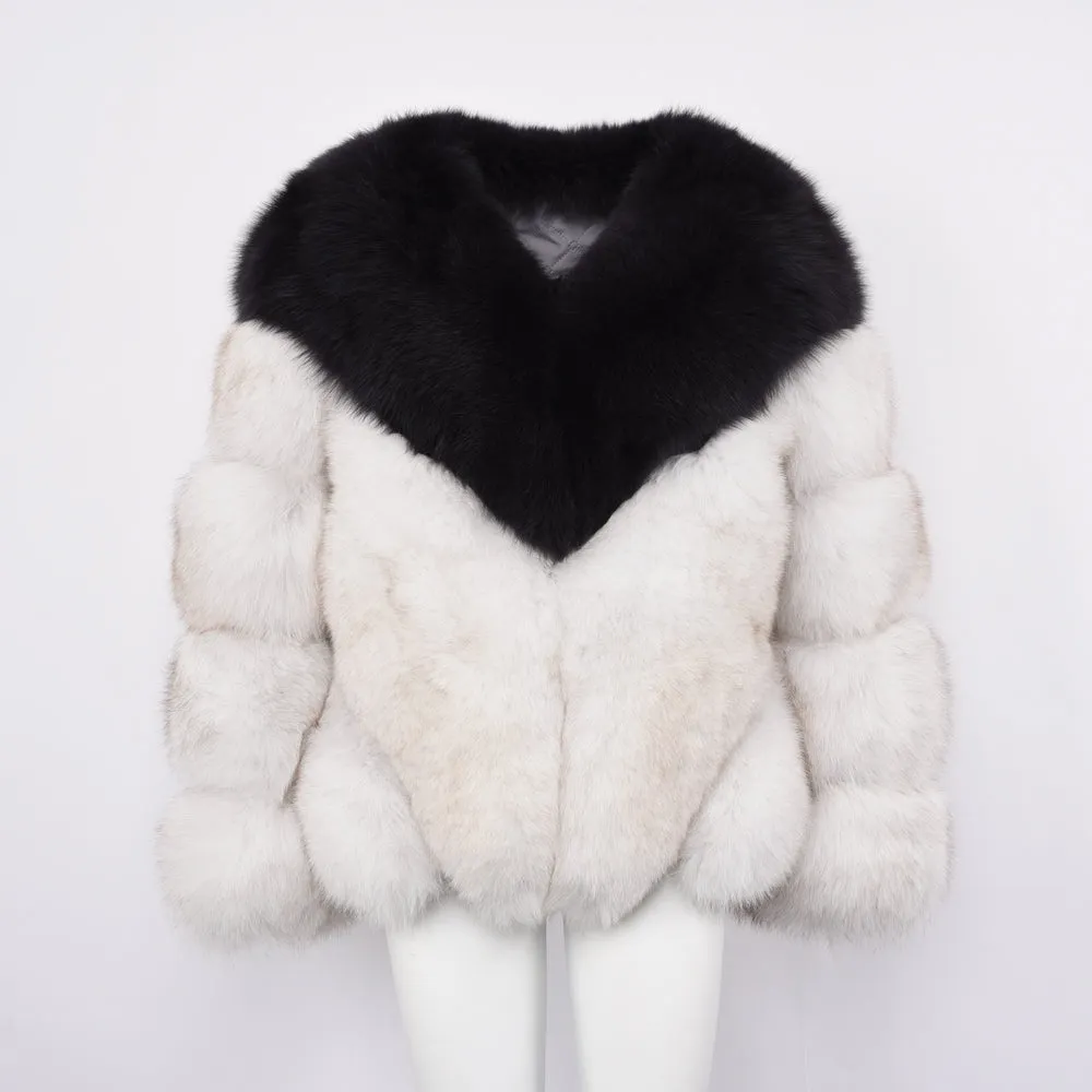 Real Fox Fur Coat Mixed Colore Women Winter Short Jacket