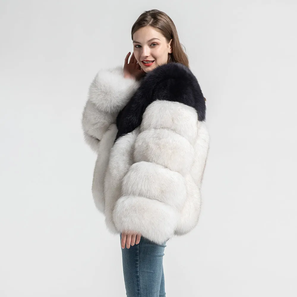 Real Fox Fur Coat Mixed Colore Women Winter Short Jacket