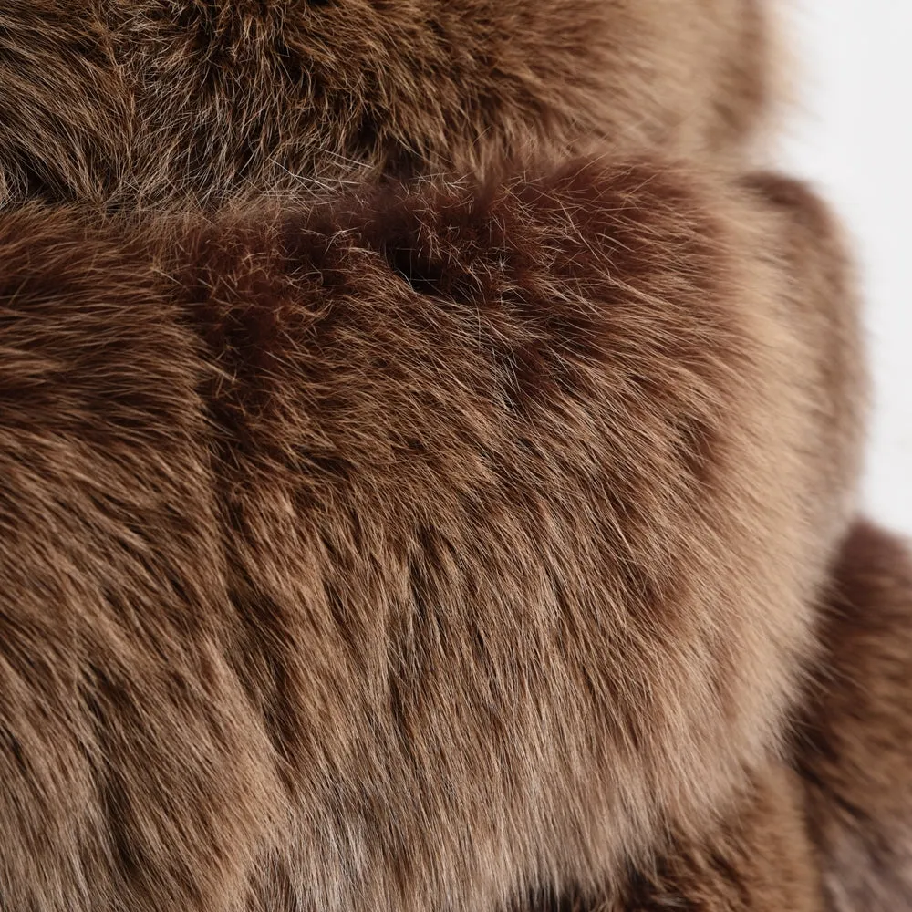 Real Fox Fur Coat Women Natural Fur Jacket Winter Thick Outerwear Coffee Frosted