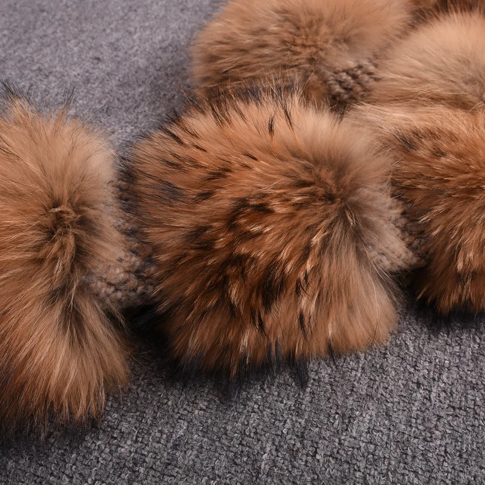 Real Raccoon and Tweed Fur Coat Lady Zippped Jacket
