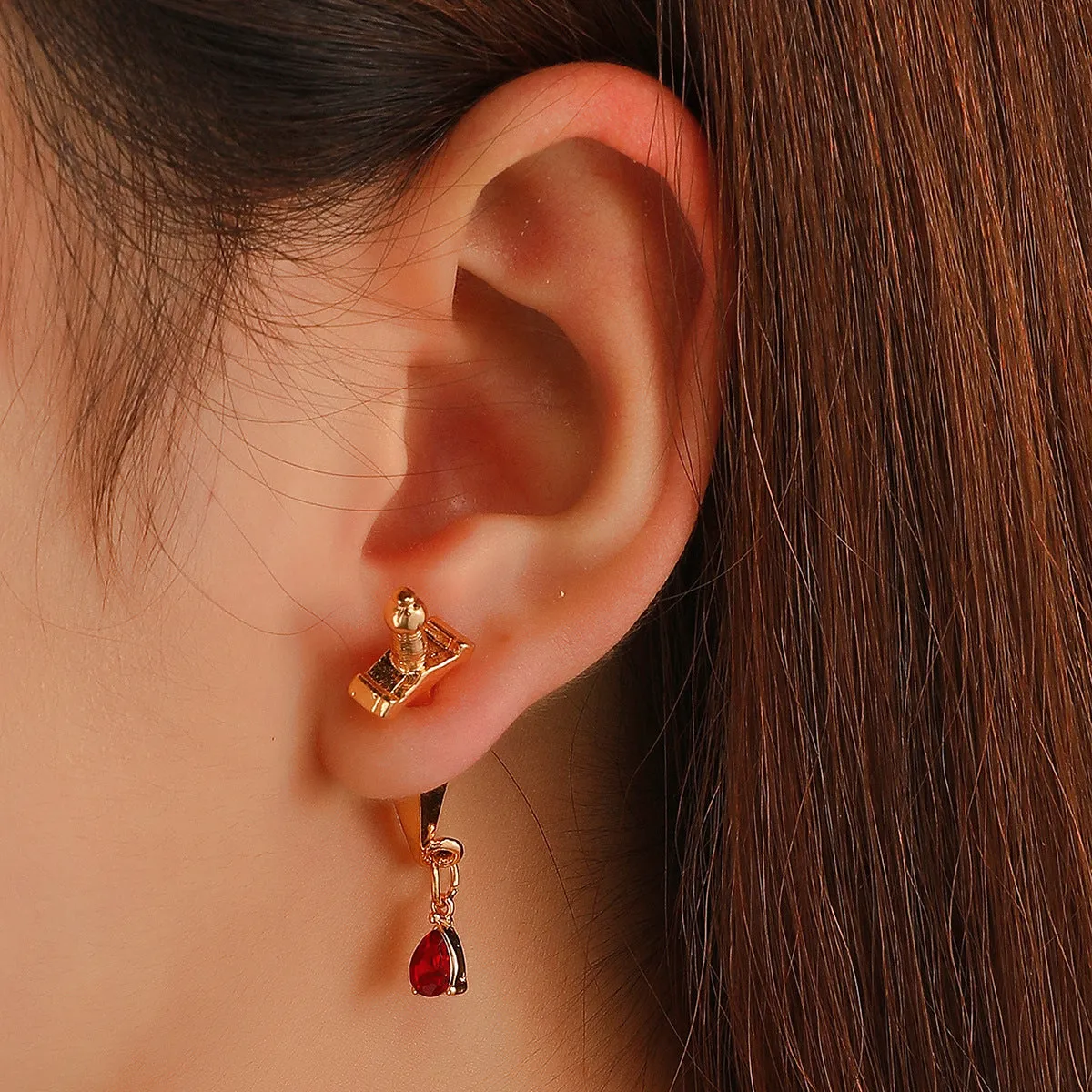 Red Crystal & 18K Gold-Plated Sword Ear Jackets