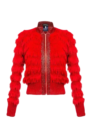 Red Fringe Bomber Jacket