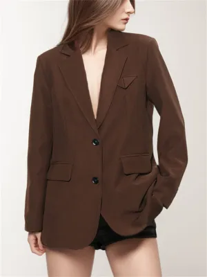 Regular Fit Coffee Blazer Coat for Women