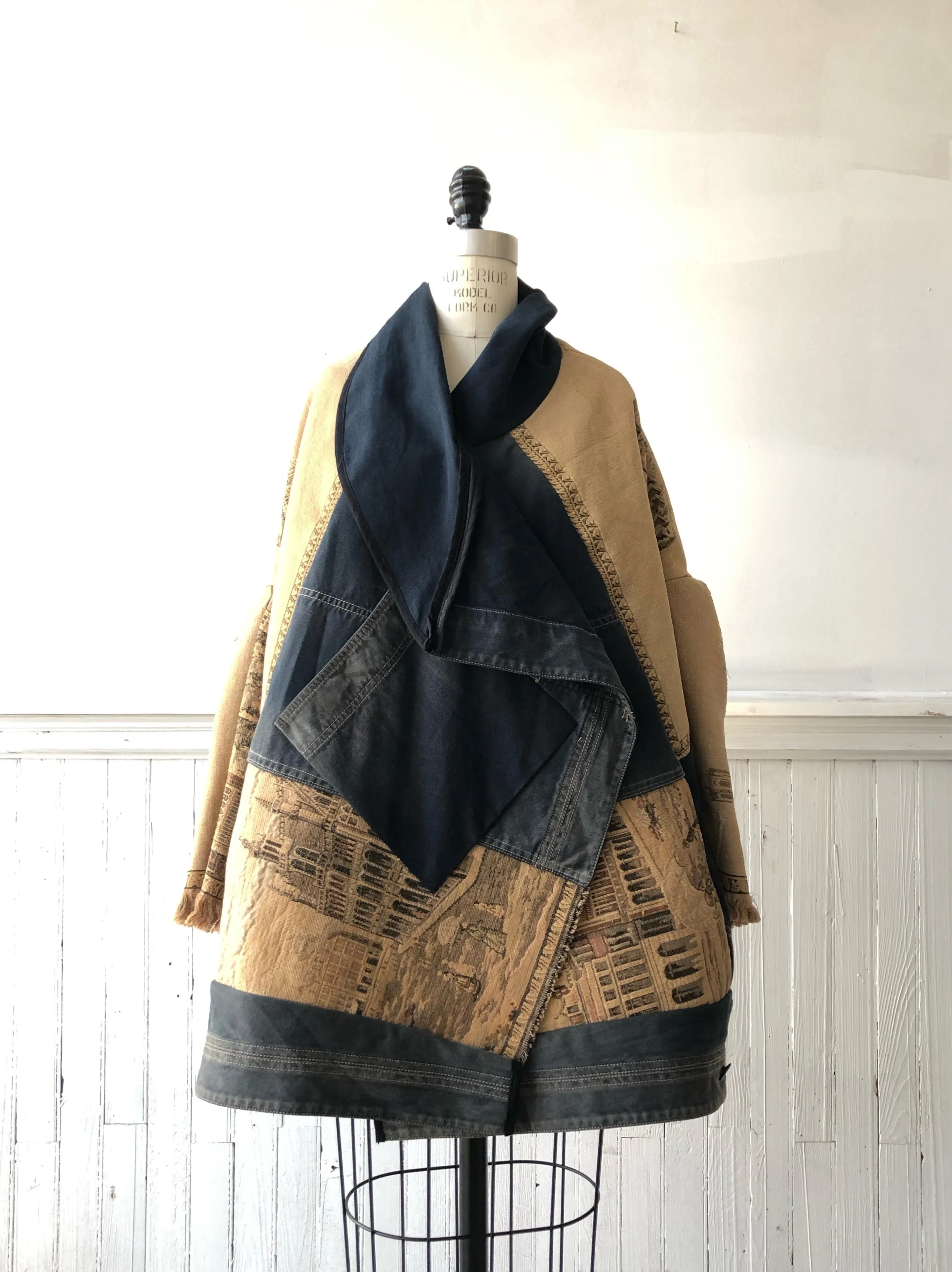 Rome tapestry and archival denim cocoon
