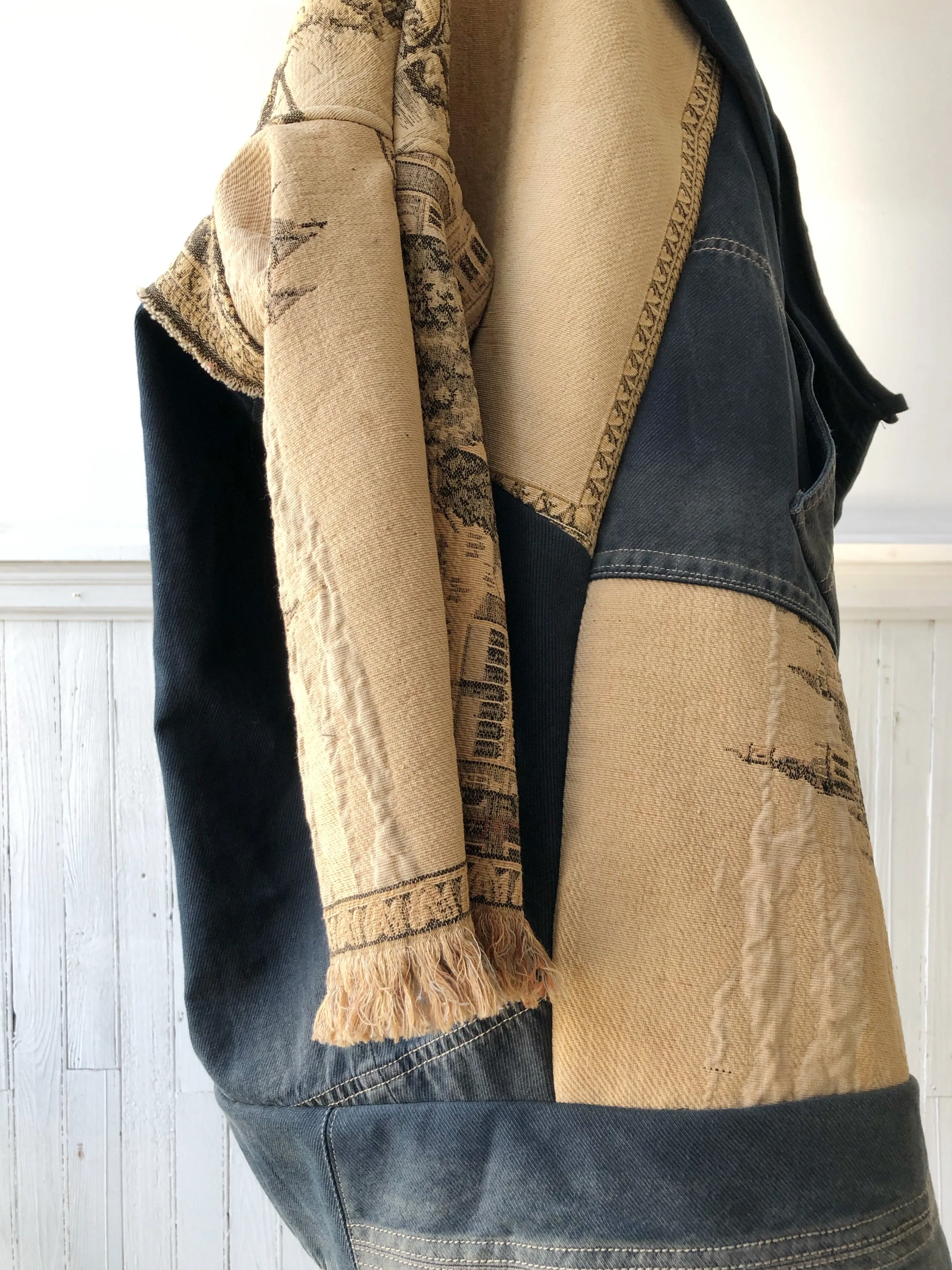 Rome tapestry and archival denim cocoon