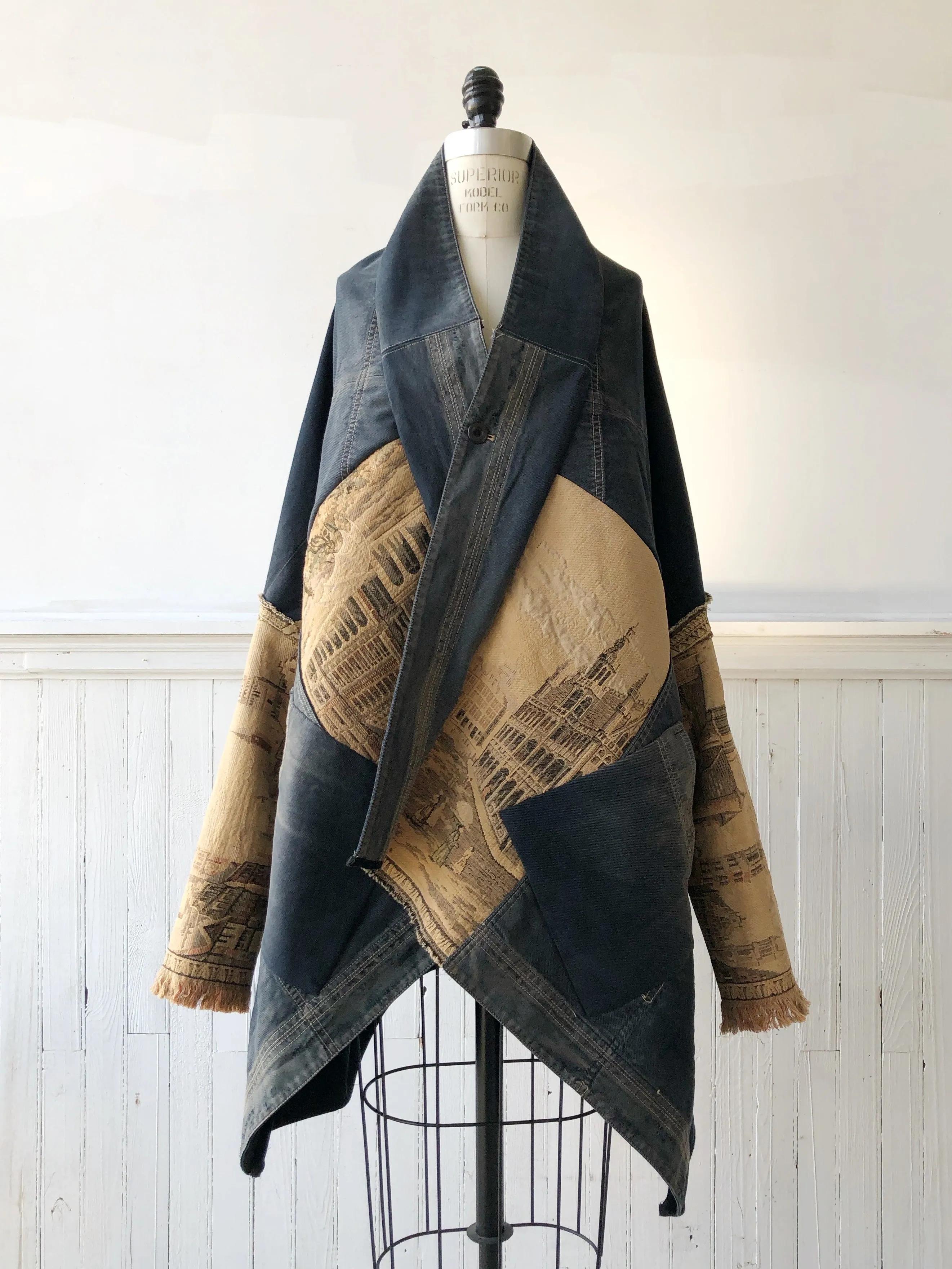 Rome tapestry and archival denim cocoon