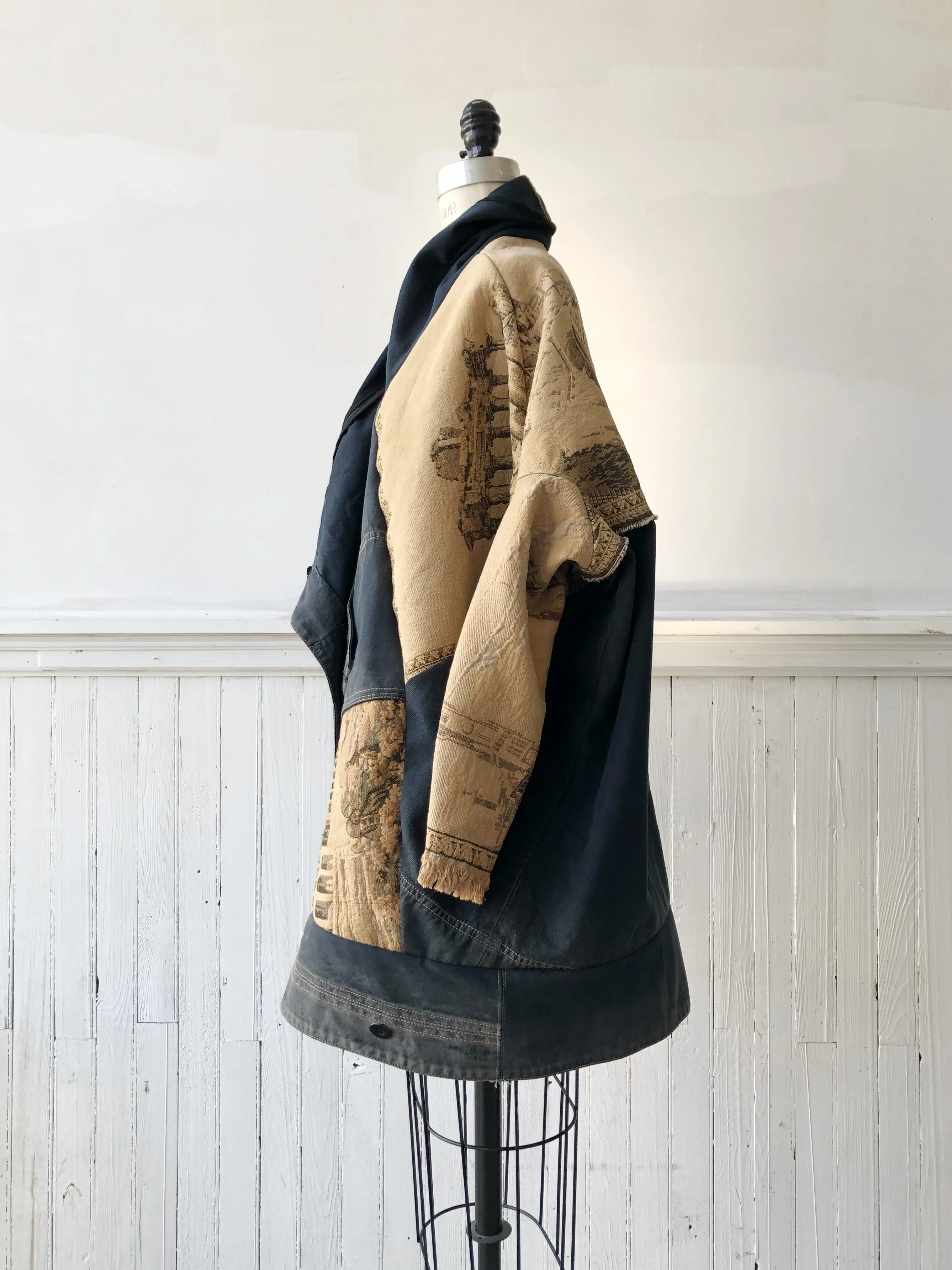 Rome tapestry and archival denim cocoon