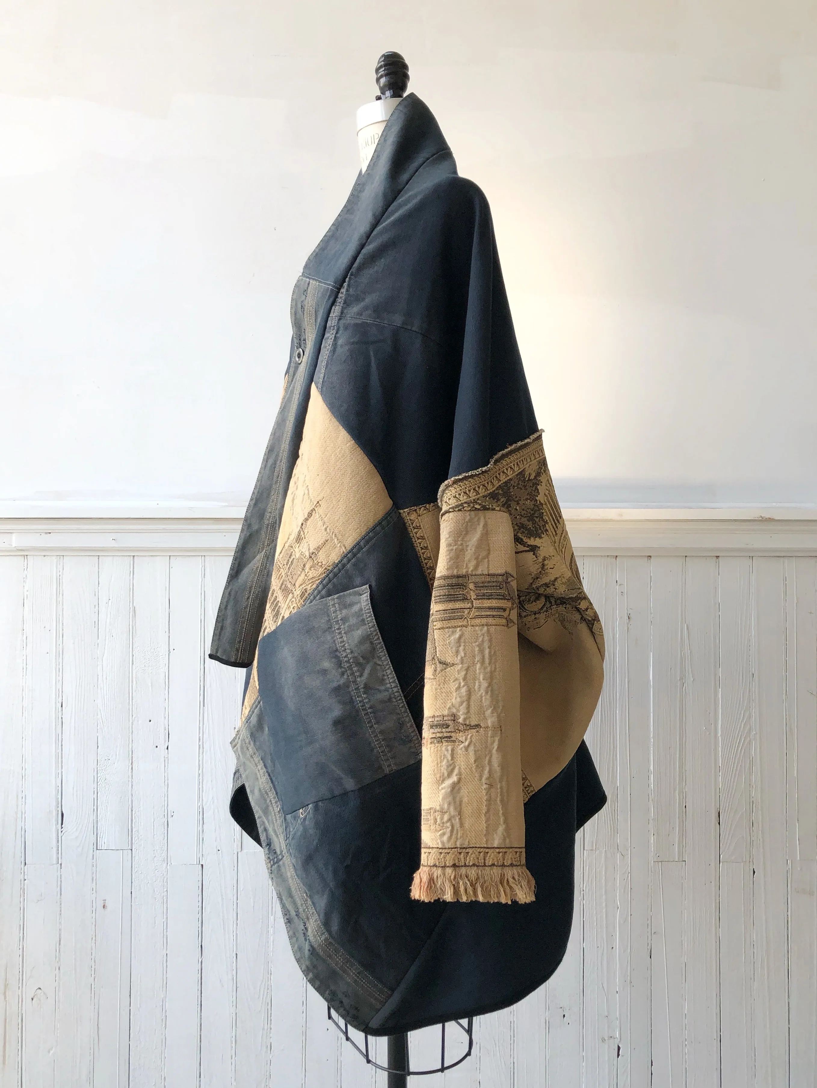 Rome tapestry and archival denim cocoon