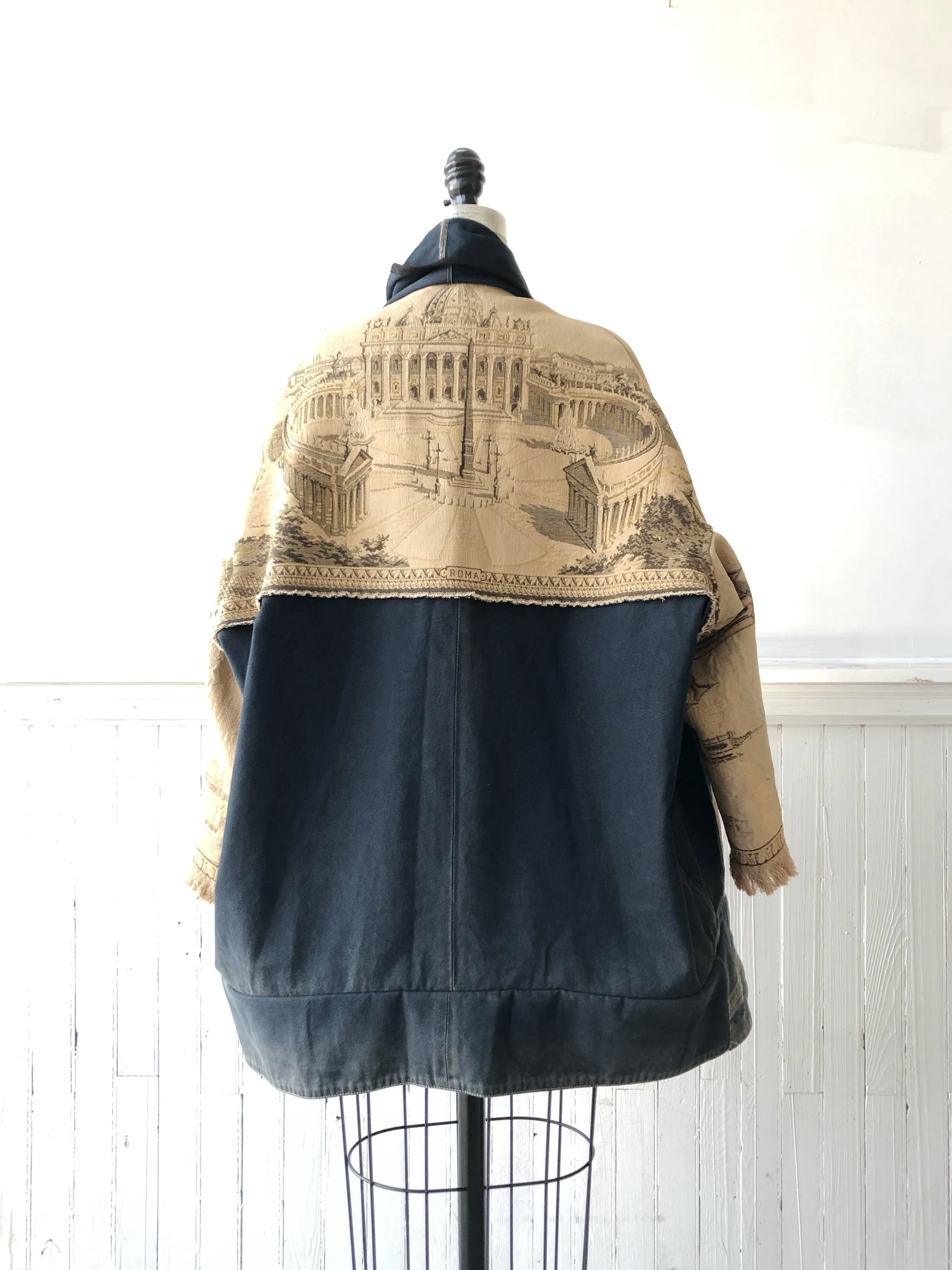 Rome tapestry and archival denim cocoon
