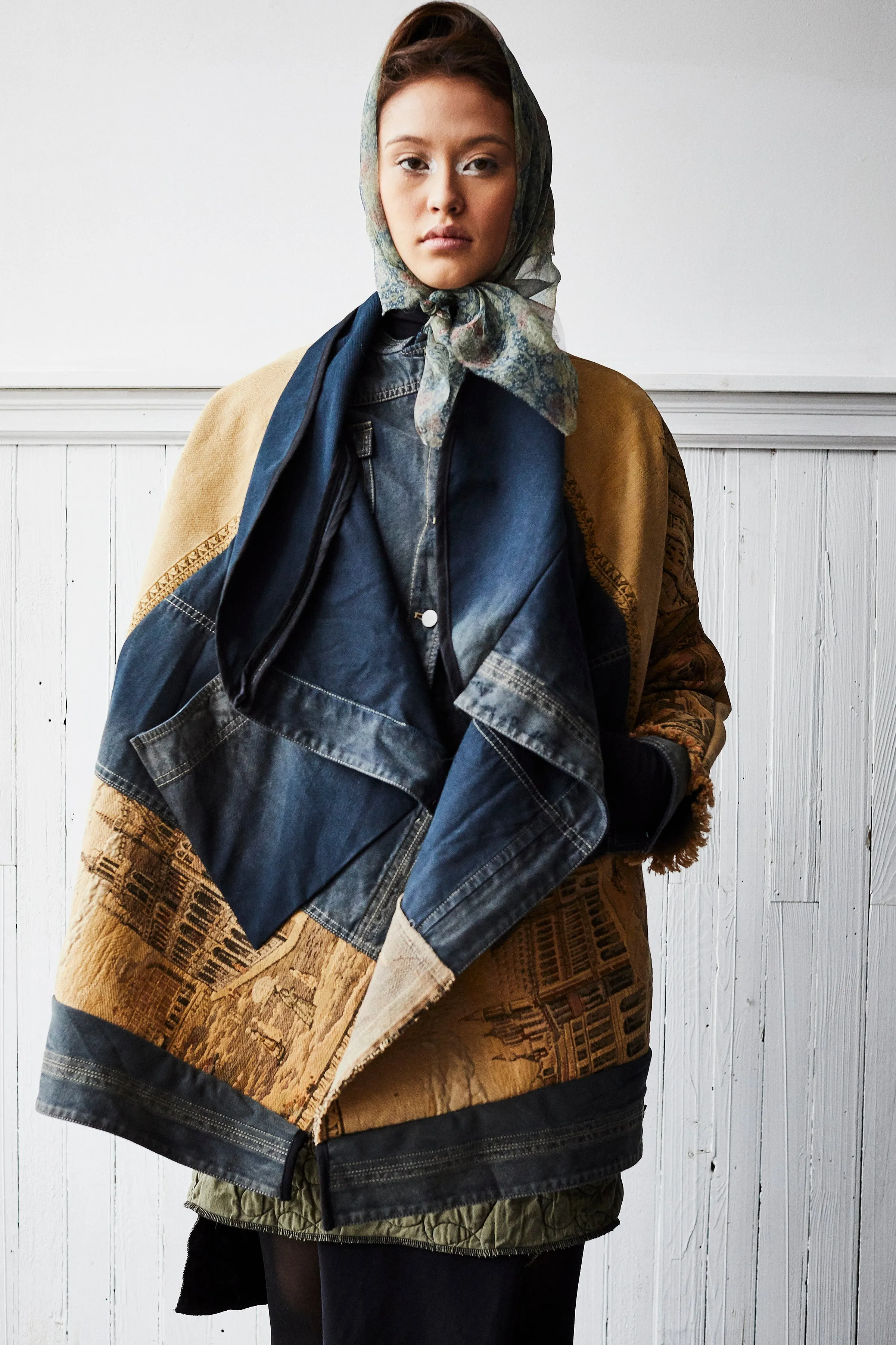 Rome tapestry and archival denim cocoon