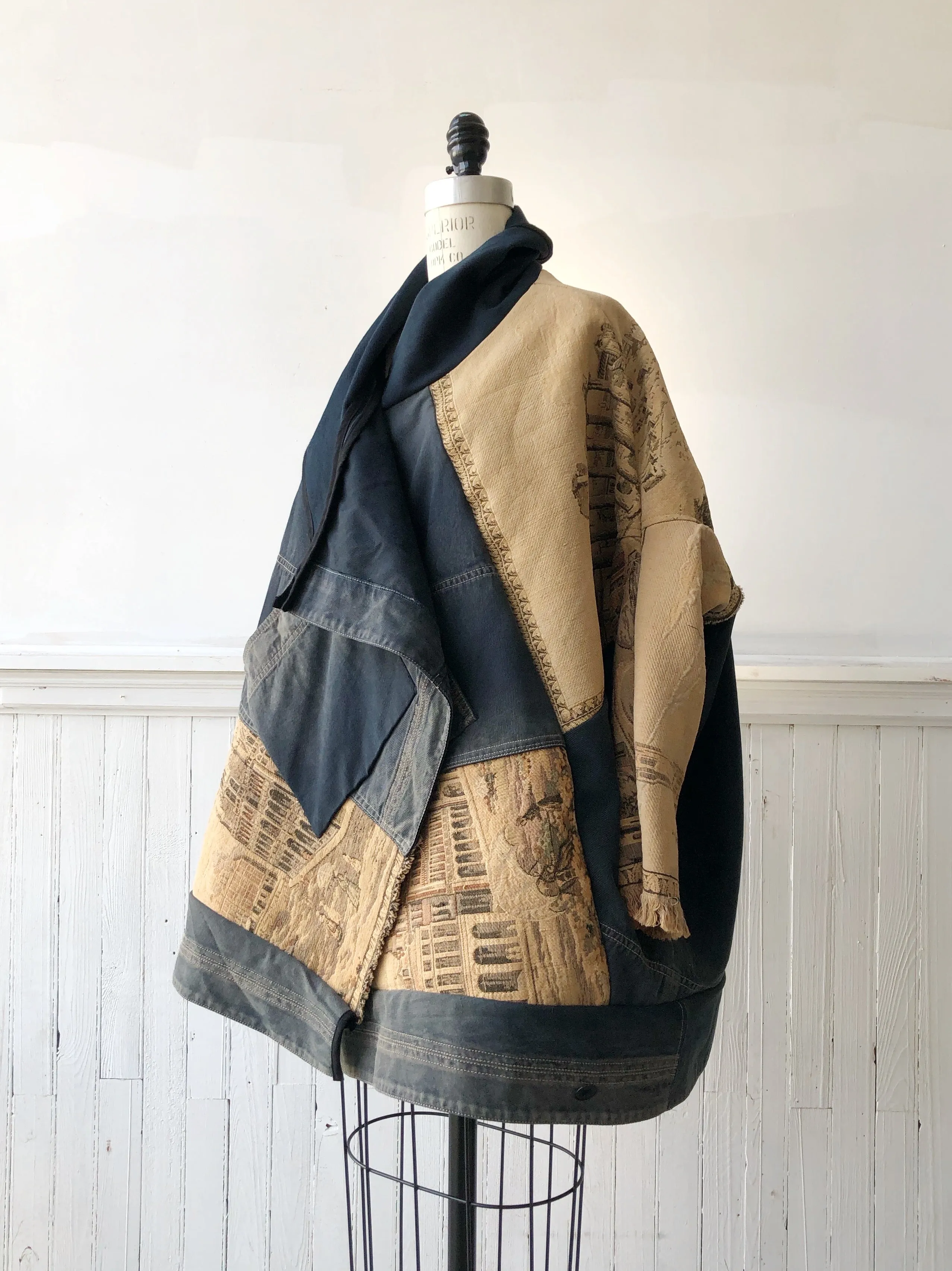 Rome tapestry and archival denim cocoon