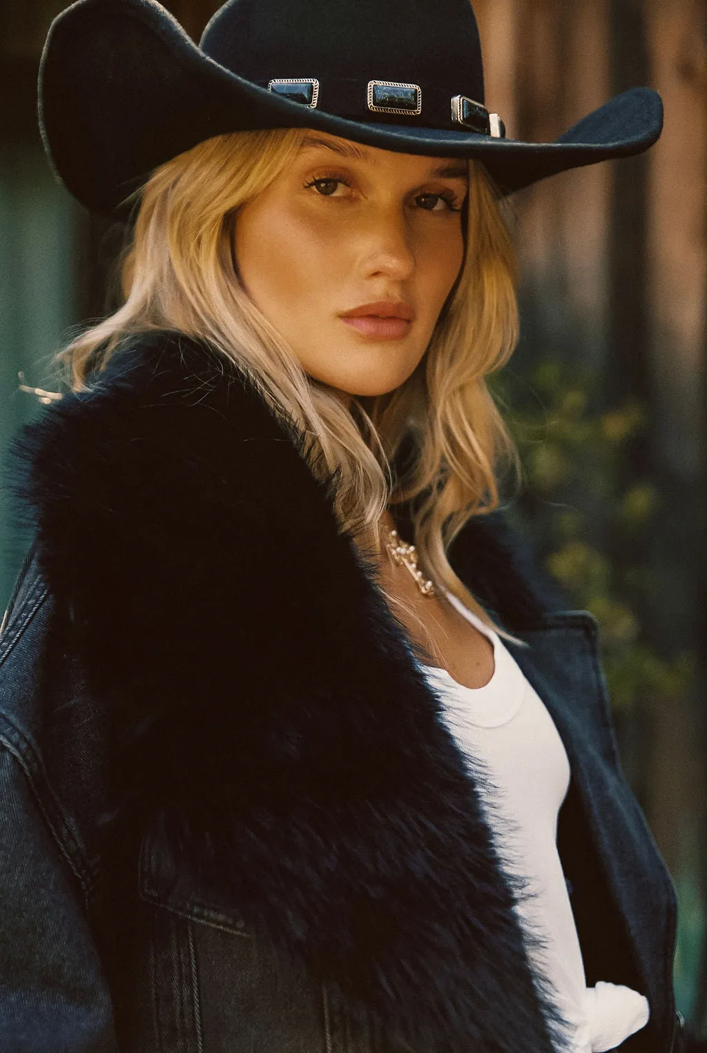 Rylee Black Denim Jacket With Faux Fur Trim