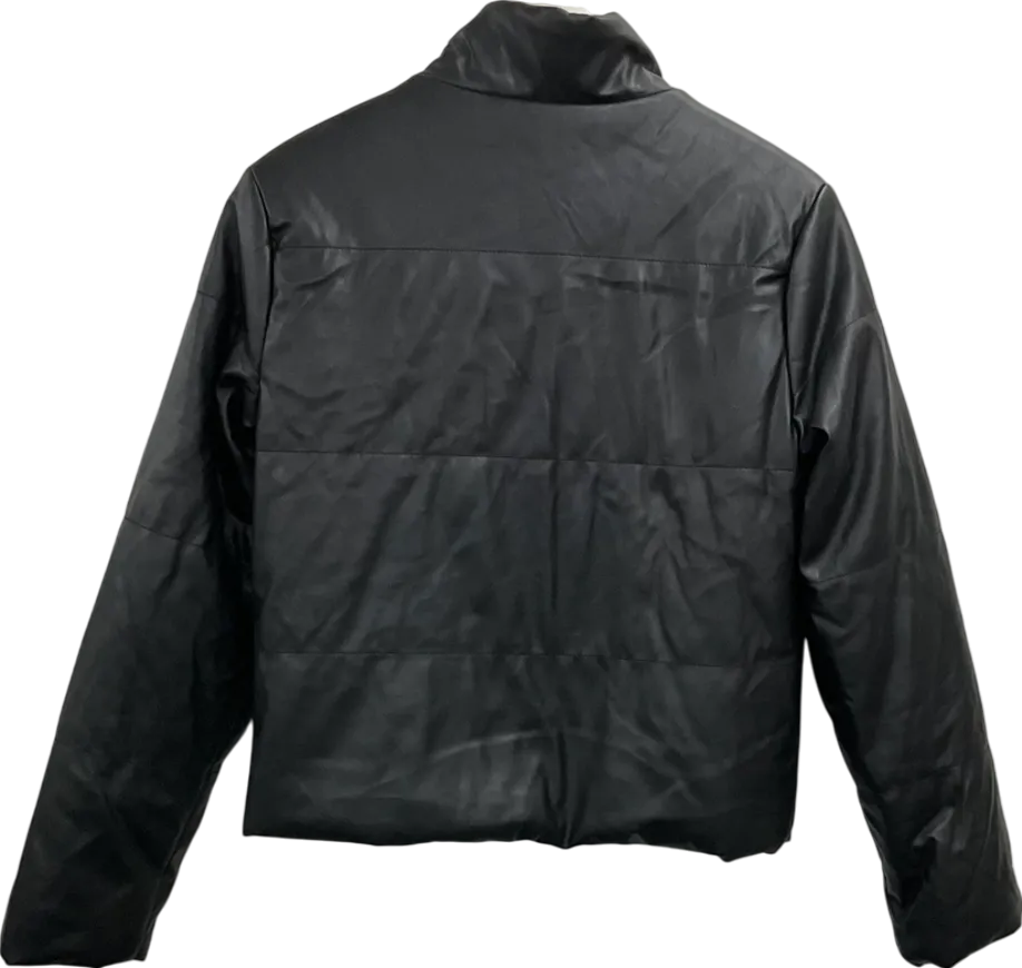 Si Sono Black Leather Look Coat With Faux Fur Lining UK M