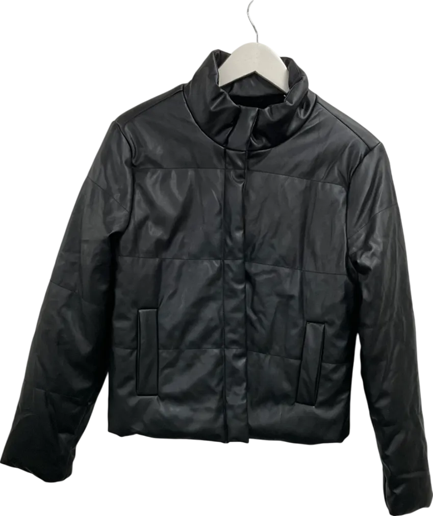 Si Sono Black Leather Look Coat With Faux Fur Lining UK M