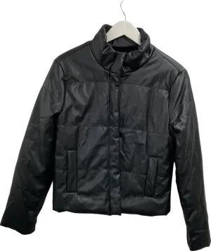 Si Sono Black Leather Look Coat With Faux Fur Lining UK M