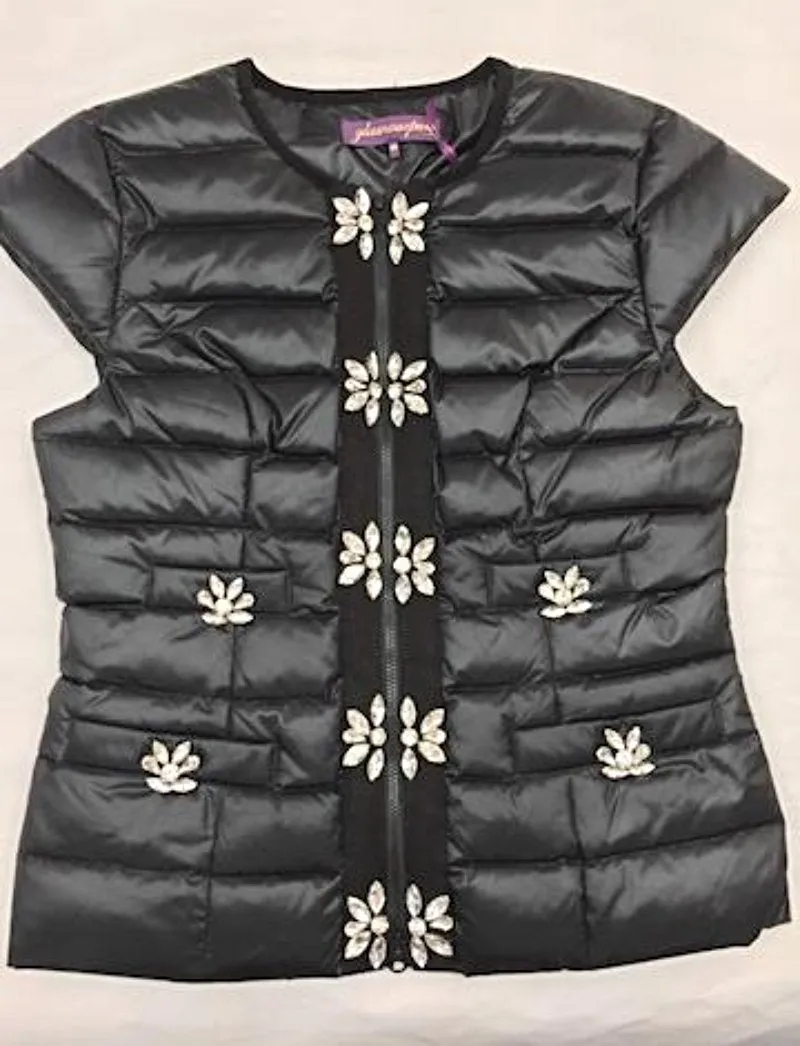 Signature Embellished Cap Sleeve Vest Black or Pewter