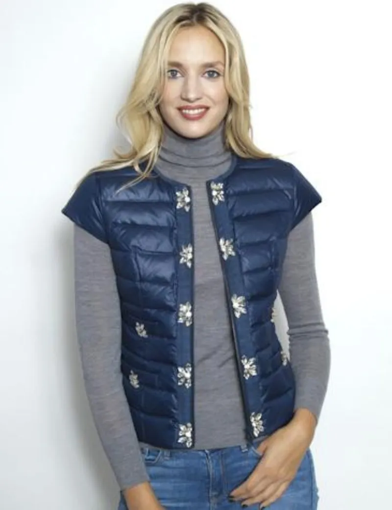 Signature Embellished Cap Sleeve Vest Black or Pewter