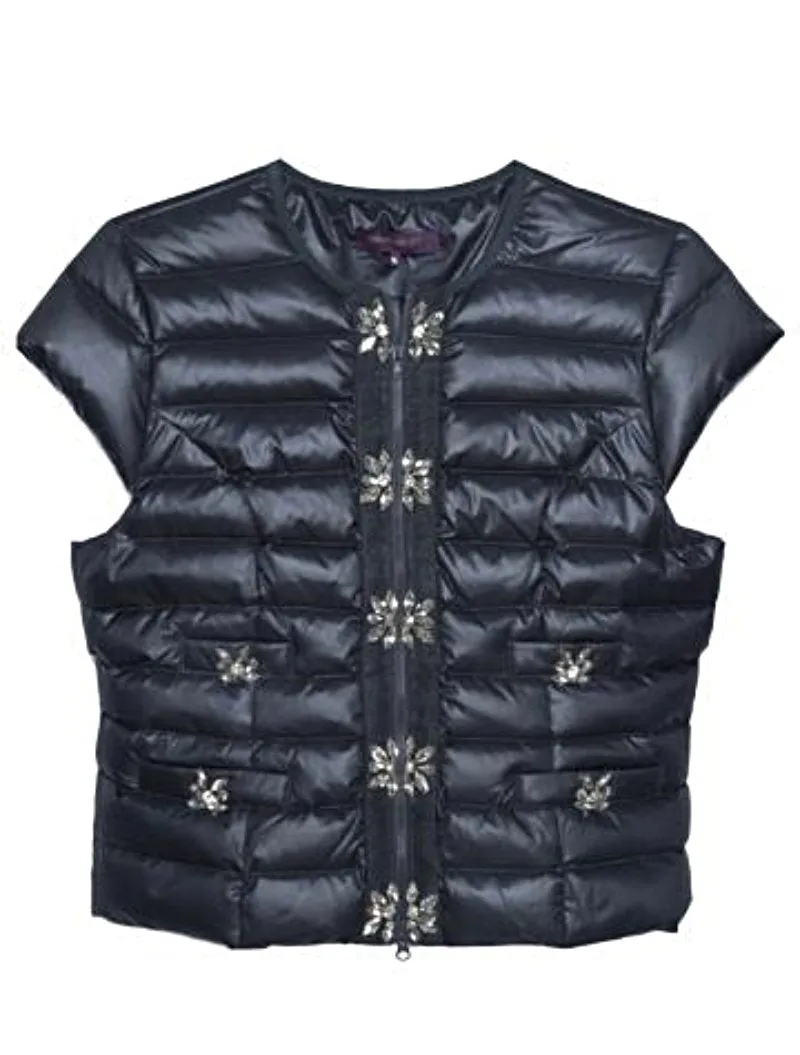 Signature Embellished Cap Sleeve Vest Black or Pewter