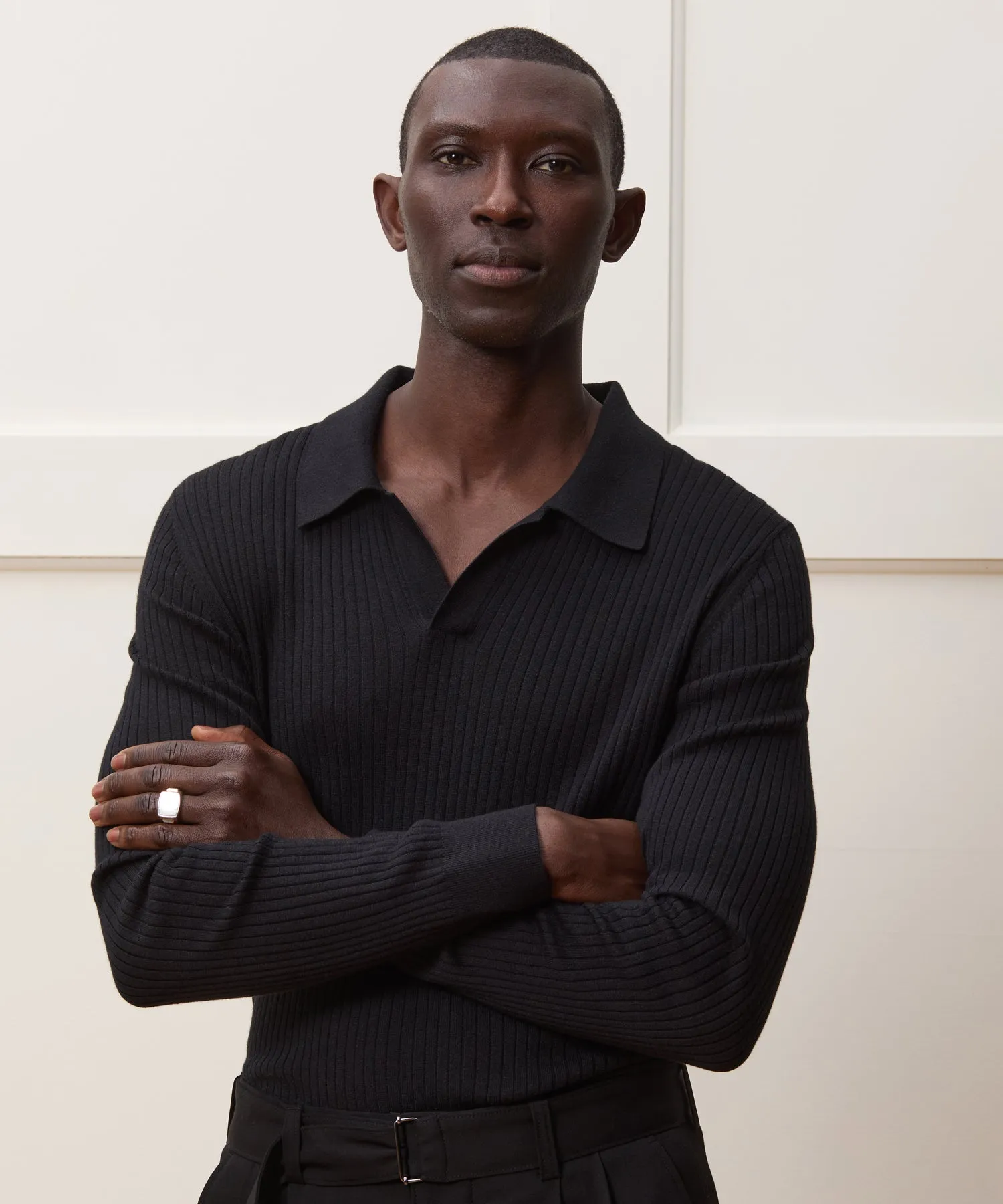 Silk-Cashmere Ribbed Sweater Polo