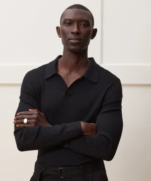 Silk-Cashmere Ribbed Sweater Polo