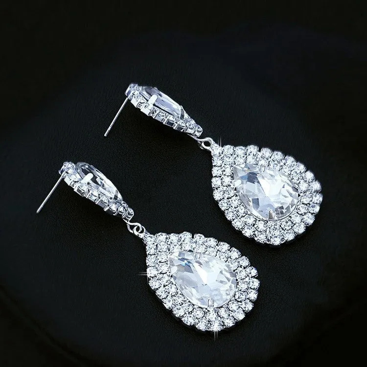 Silver Teardrop Crystal Long Earrings