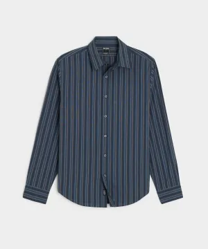 Slim Fit Poplin Sport Shirt in Navy Multi Stripe