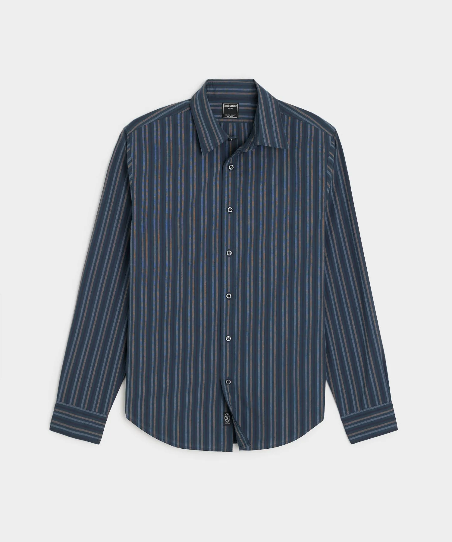 Slim Fit Poplin Sport Shirt in Navy Multi Stripe