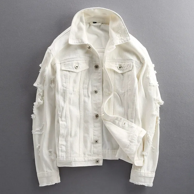 Slim Fit Ripped Denim Jacket