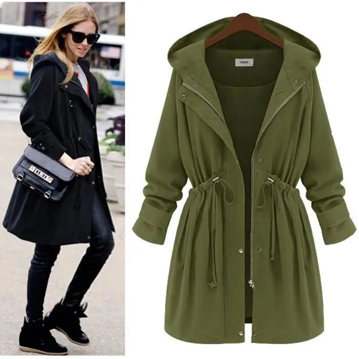 Slim Waist Hooded Coat Casual Outwear