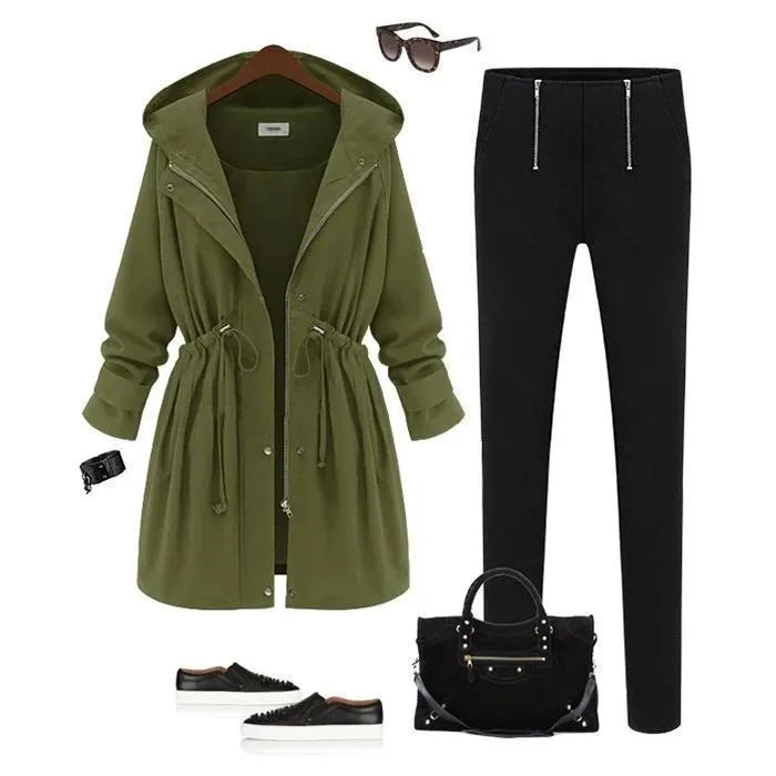 Slim Waist Hooded Coat Casual Outwear