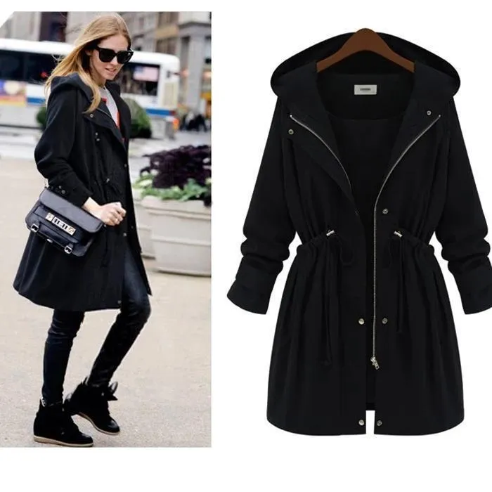 Slim Waist Hooded Coat Casual Outwear