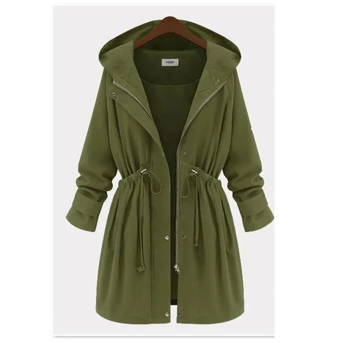Slim Waist Hooded Coat Casual Outwear