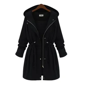 Slim Waist Hooded Coat Casual Outwear