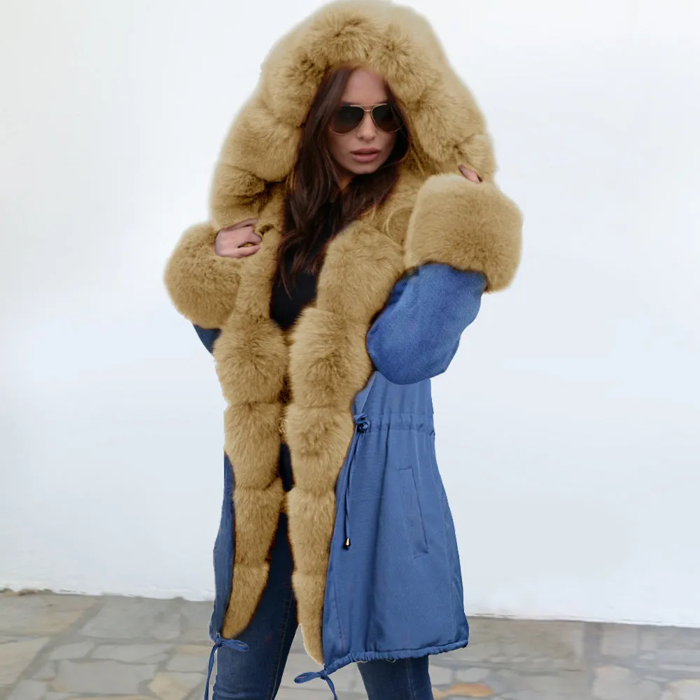 Slim Warm Women's Jacket Long Hooded Coat Camouflage Plush Coat