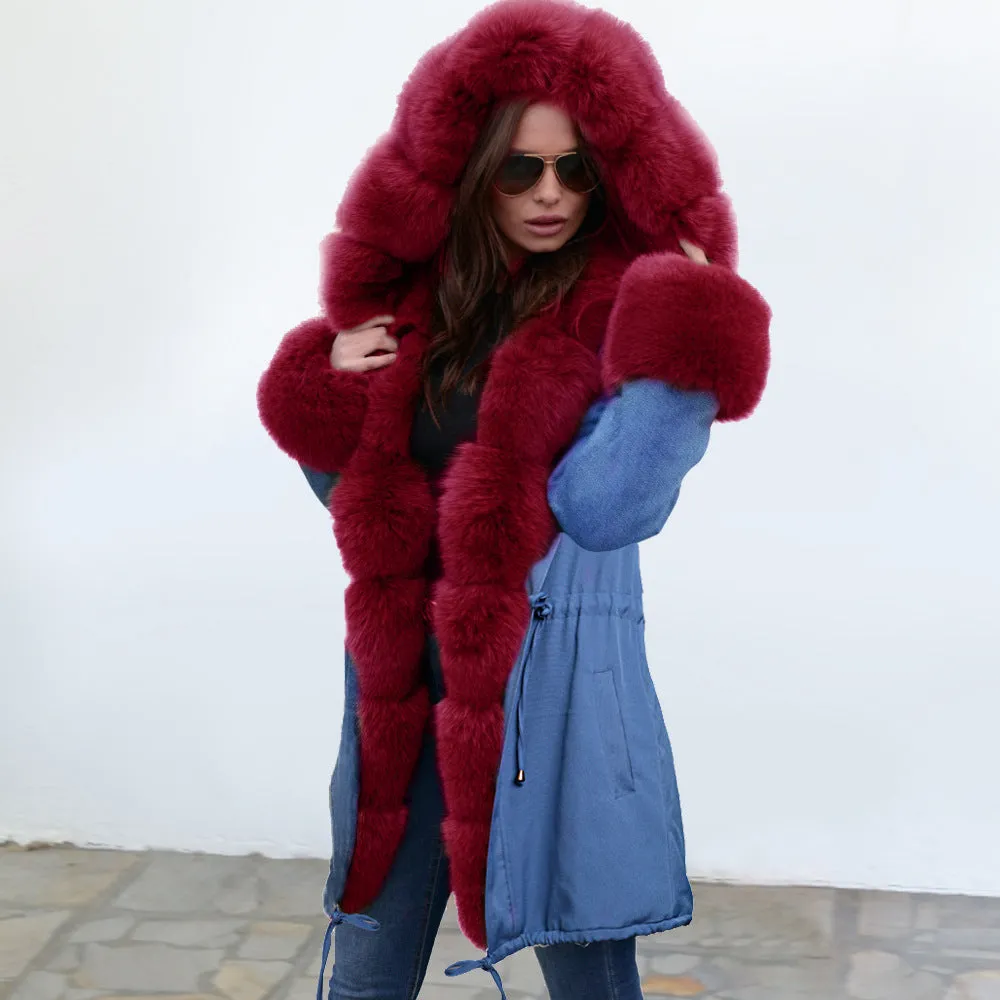 Slim Warm Women's Jacket Long Hooded Coat Camouflage Plush Coat