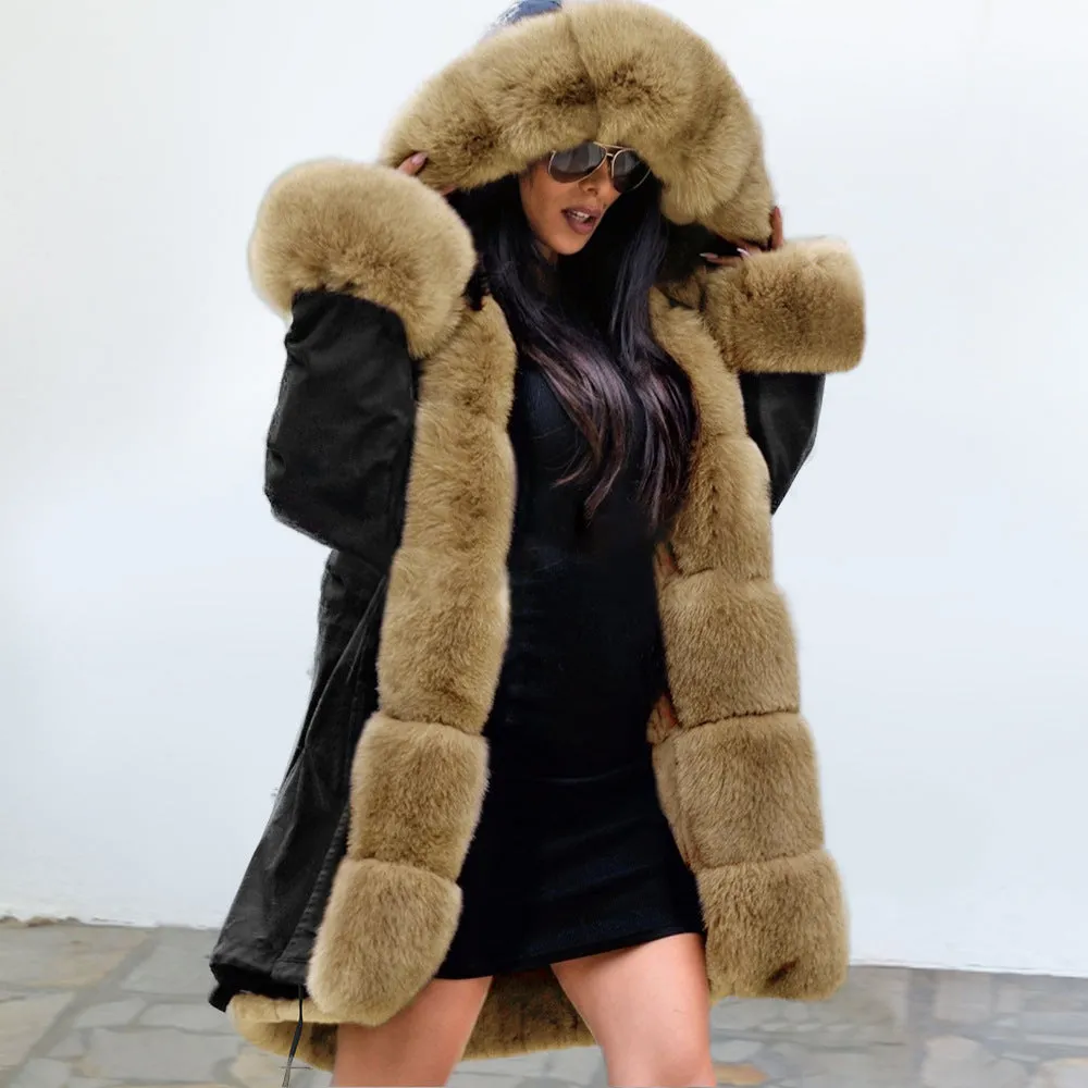 Slim Warm Women's Jacket Long Hooded Coat Camouflage Plush Coat