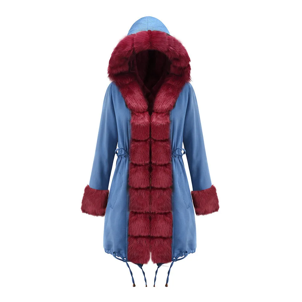 Slim Warm Women's Jacket Long Hooded Coat Camouflage Plush Coat