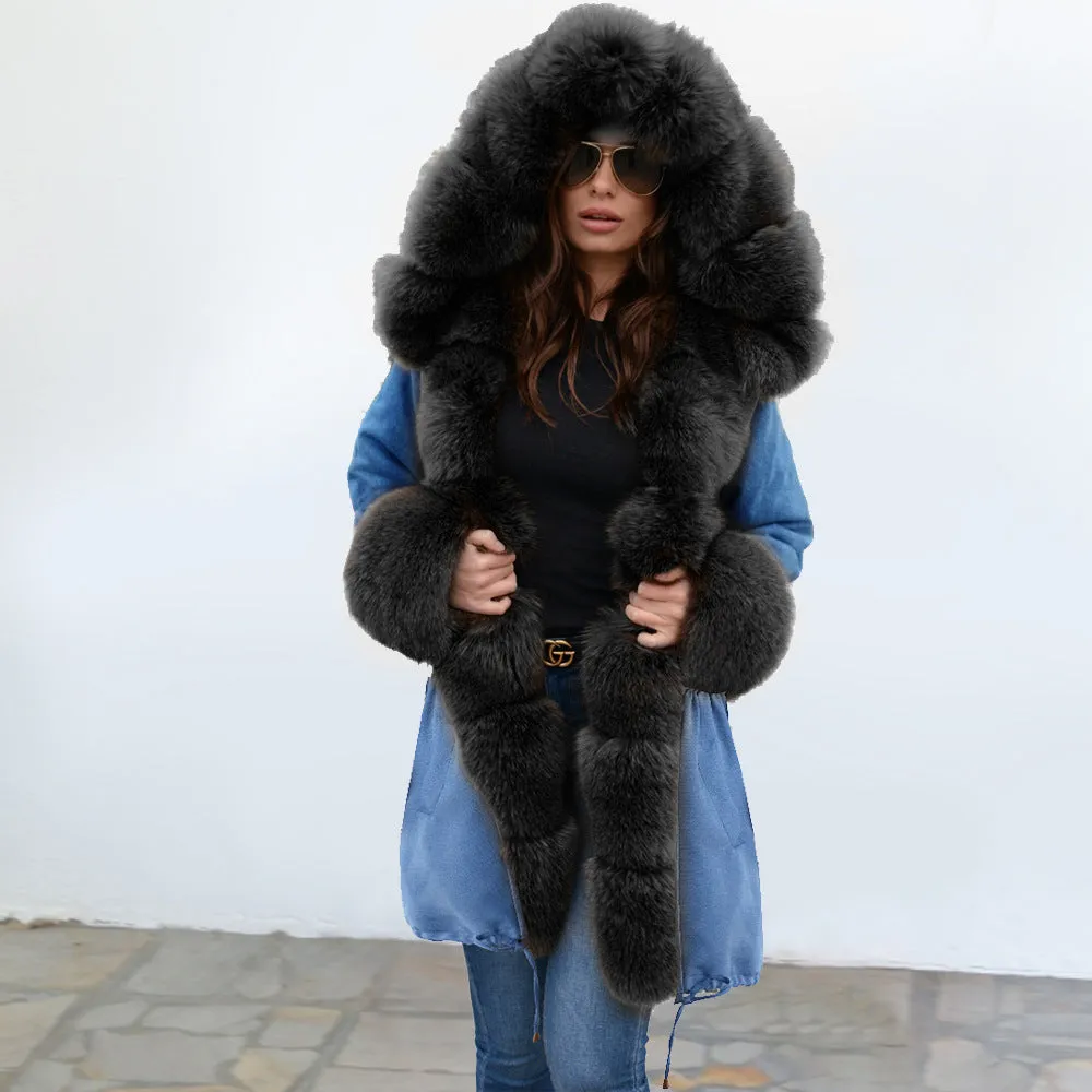 Slim Warm Women's Jacket Long Hooded Coat Camouflage Plush Coat
