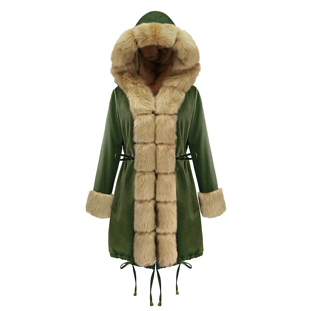 Slim Warm Women's Jacket Long Hooded Coat Camouflage Plush Coat