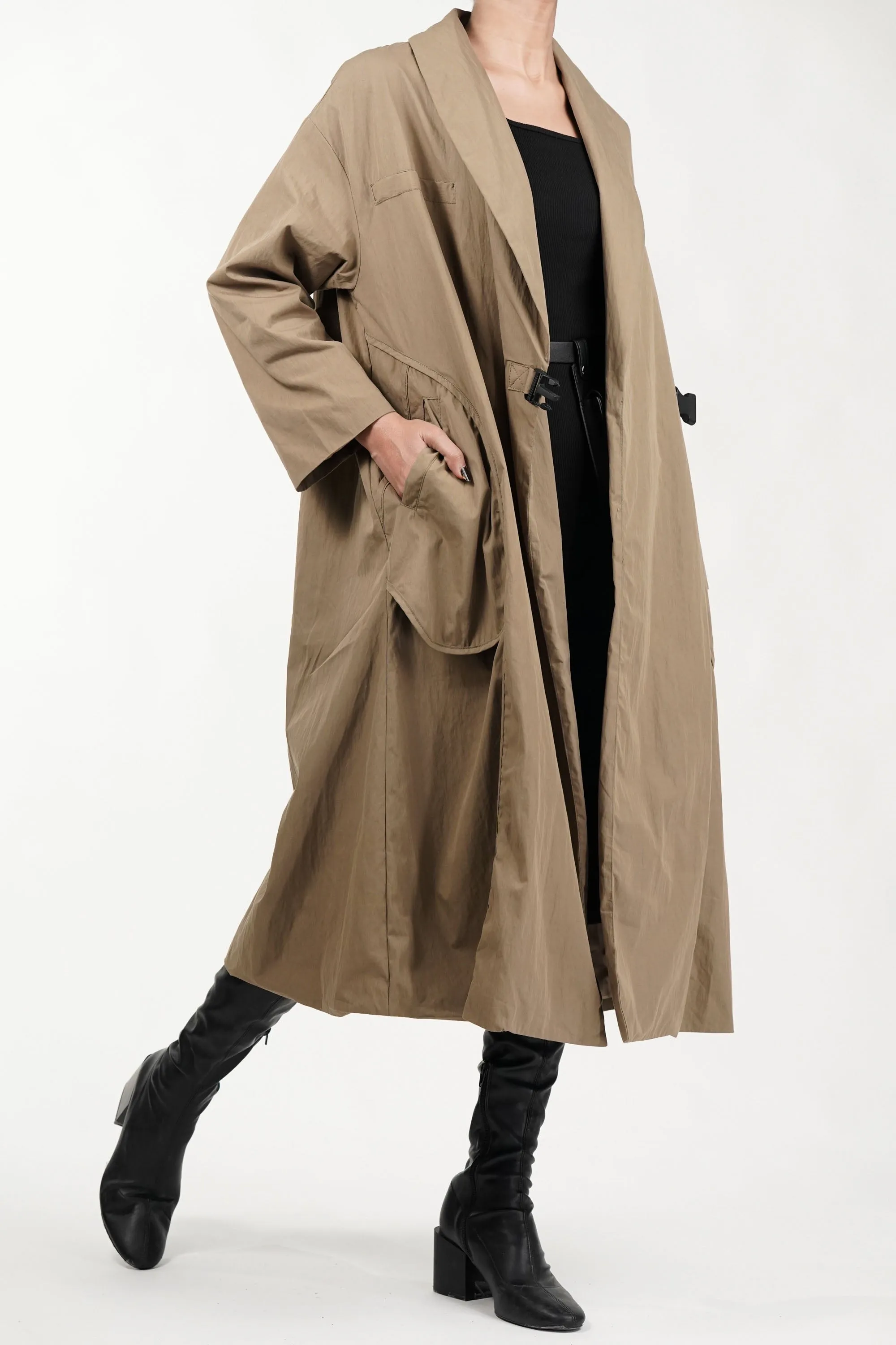 Snap Buckle Panelled Trench Coat