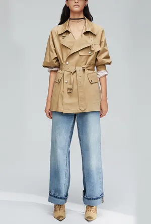 Solid Color Loose Belted Short Trench Coat