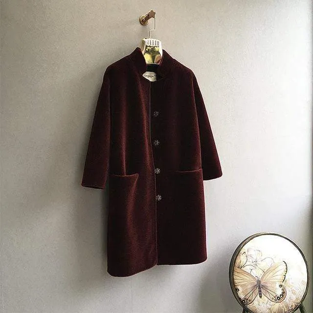Stand Collar Female Merino Sheep Fur Women Coat